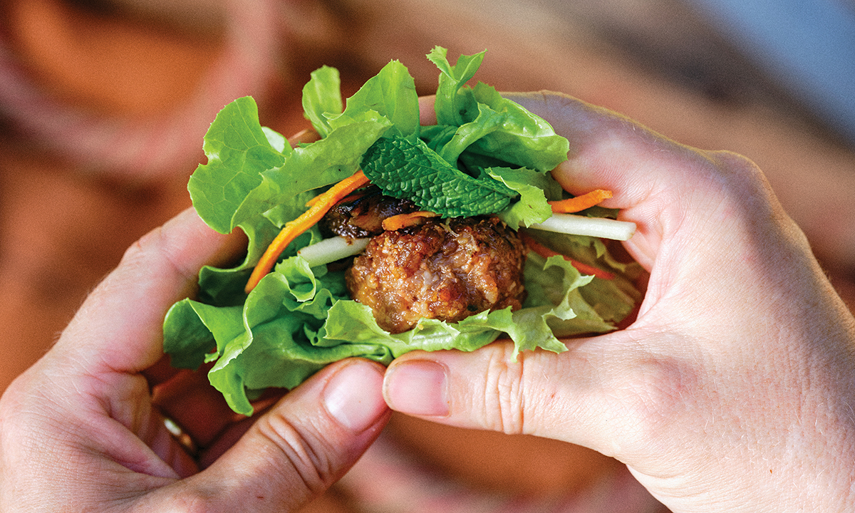 Recipe Bun cha with sweet sour eggplant relish and vegetable